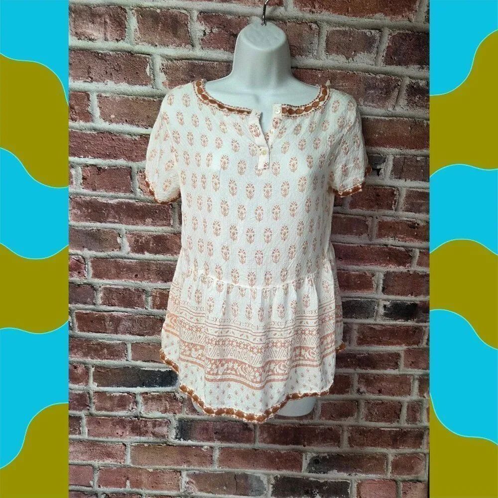 Sigrid‎ Olsen Floral Top S | Embroidered Blouse Boho Chic Vintage Cottagecore
